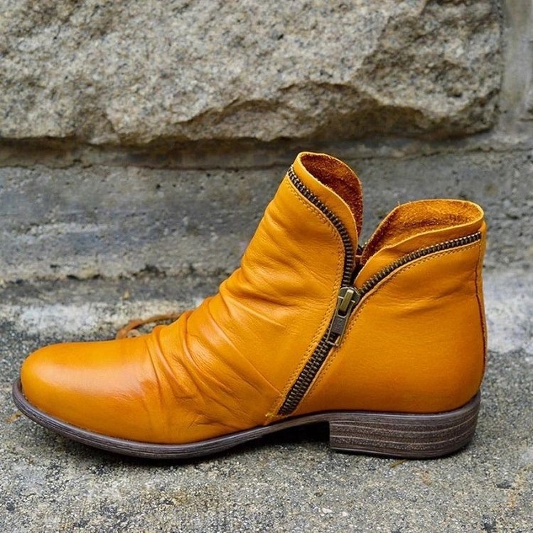 Warm Women’s Ankle Boots - Slouchy Zip Leather, For Fall Yellow - Tophatter Daily Deals