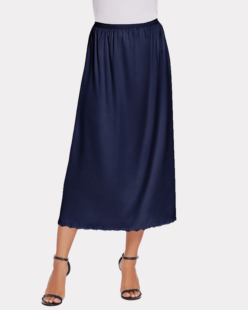 Satin Half Slip Lace Long Underskirt (DE Only) Navy Lingeries-mini skirts - Tophatter Daily Deals