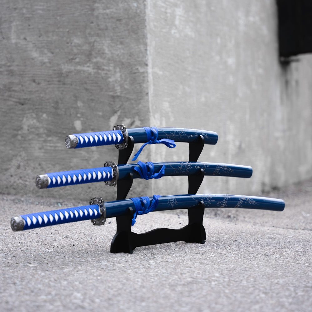 Fire and Steel - Navy Dragon Katana 3-Sword Set Fire and Steel Exclusive - Tophatter Daily Deals