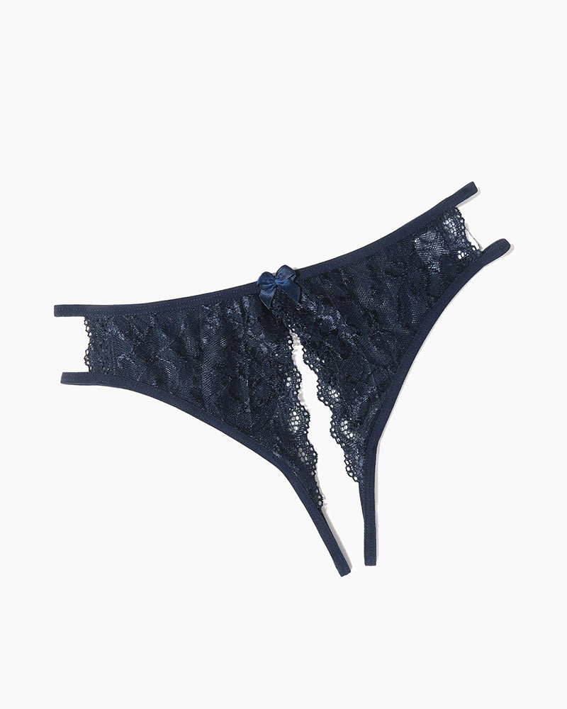 Floral Lace Panties with Bow Navy Blue Lingeries-panties - Tophatter Daily Deals