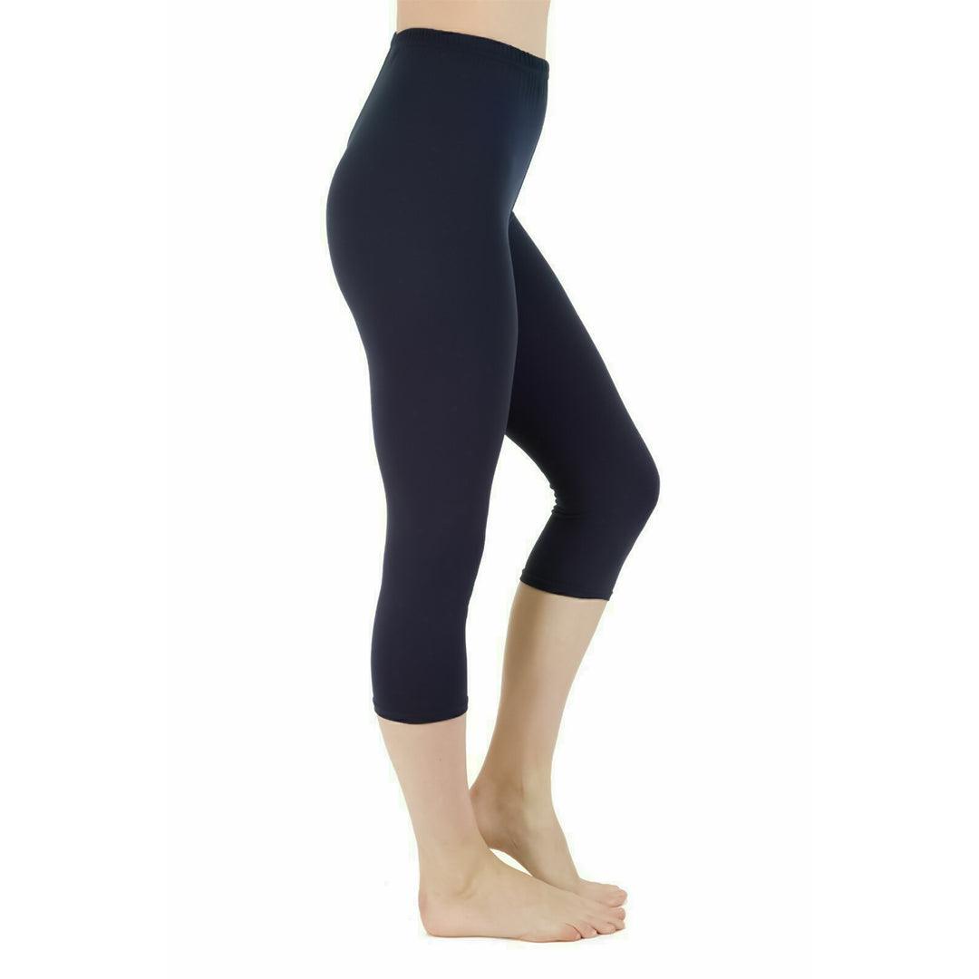Gym Leggings for Ladies - Womens 3/4 Length Cropped Leggings Soft Cotton Active Wear Capri Pants Casual Fitness Pants Navy Clothing - Tophatter Daily Deals