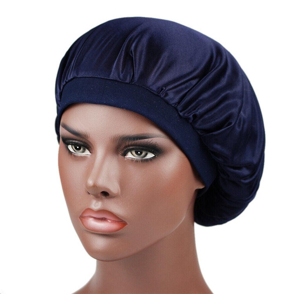 Hair Wraps for Sleeping - Bonnet Cap Long Hair Care Hat Woman Silk Satin Protection Night Head Turban Wrap Navy Hair Care - Tophatter Daily Deals