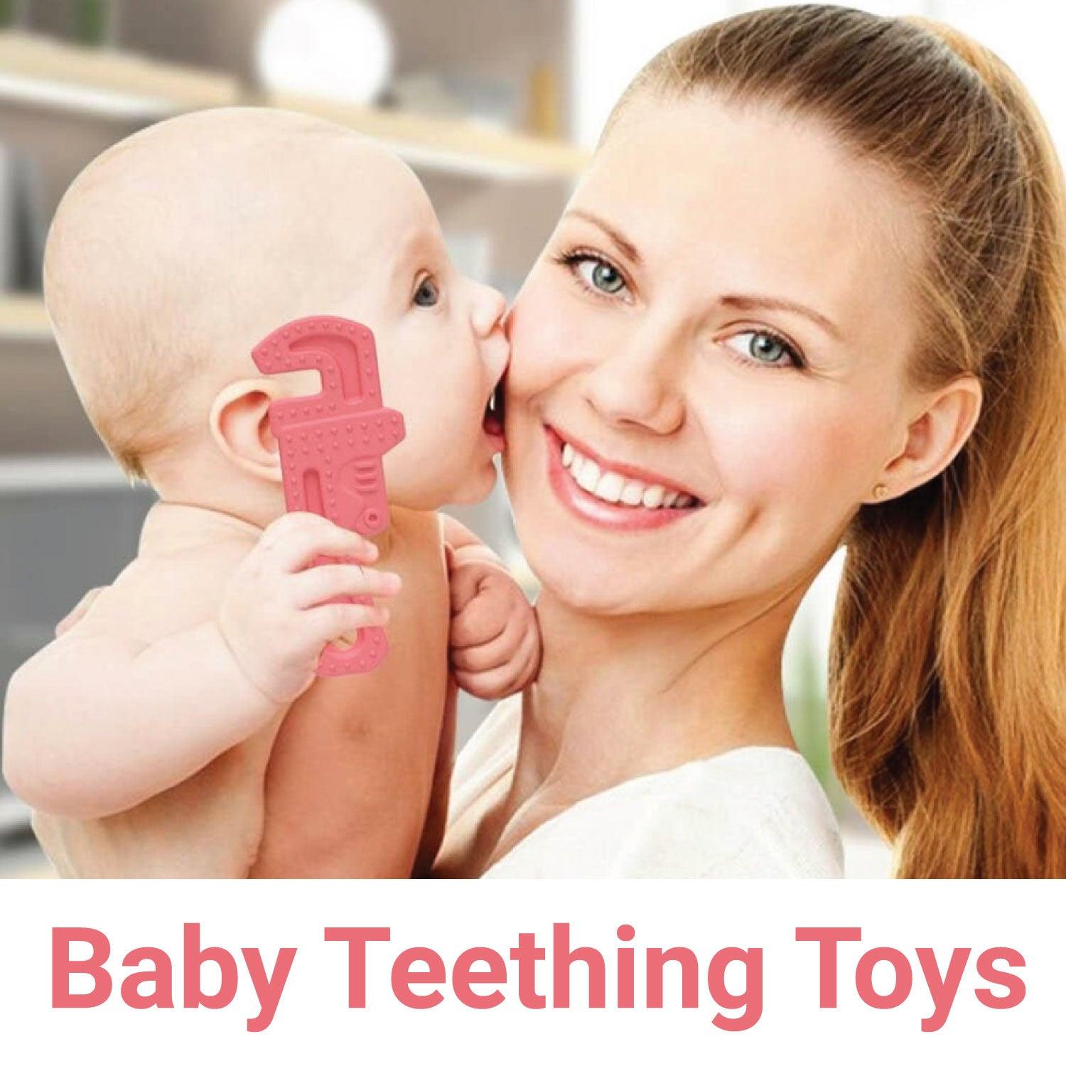 Teething Toys for Babies - Silicone Baby Molar Teether Chew Toys with Pacifier Clips, Hammer Wrench Spanner Pliers Shape Baby Toys for Stimulates Dental Tools - Tophatter Daily Deals