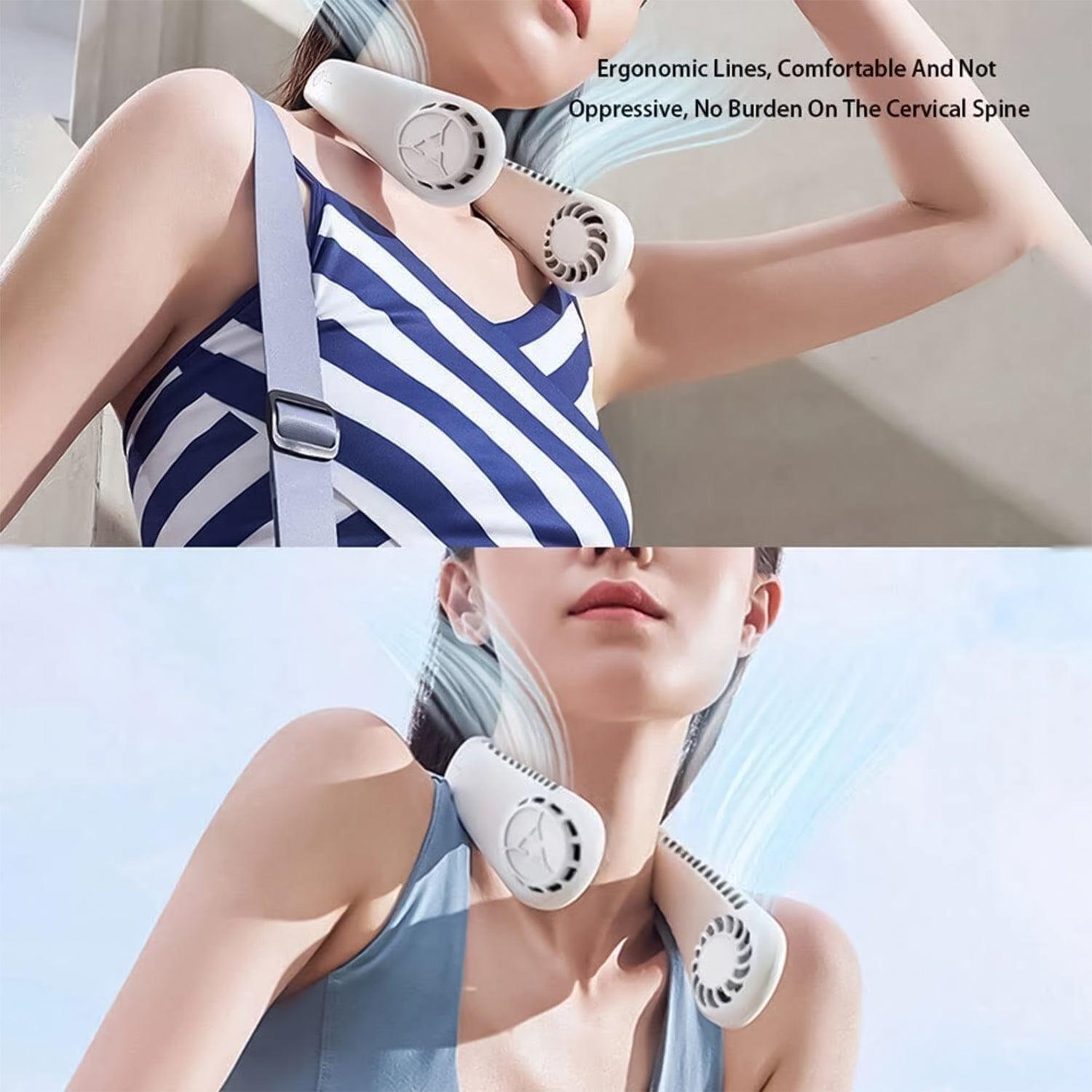 Portable Neck Fans - Portable 5 Speed Neck Fan USB Rechargeable Neckband Bladeless Cooler Apparel & Accessories - Tophatter Daily Deals
