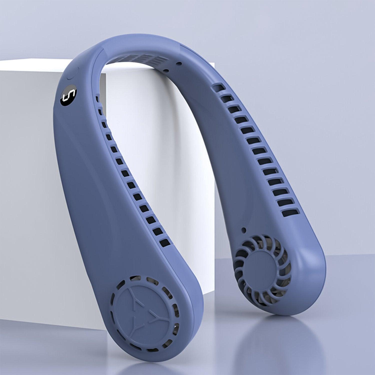 Portable Neck Fans - Portable 5 Speed Neck Fan USB Rechargeable Neckband Bladeless Cooler Blue Apparel & Accessories - Tophatter Daily Deals