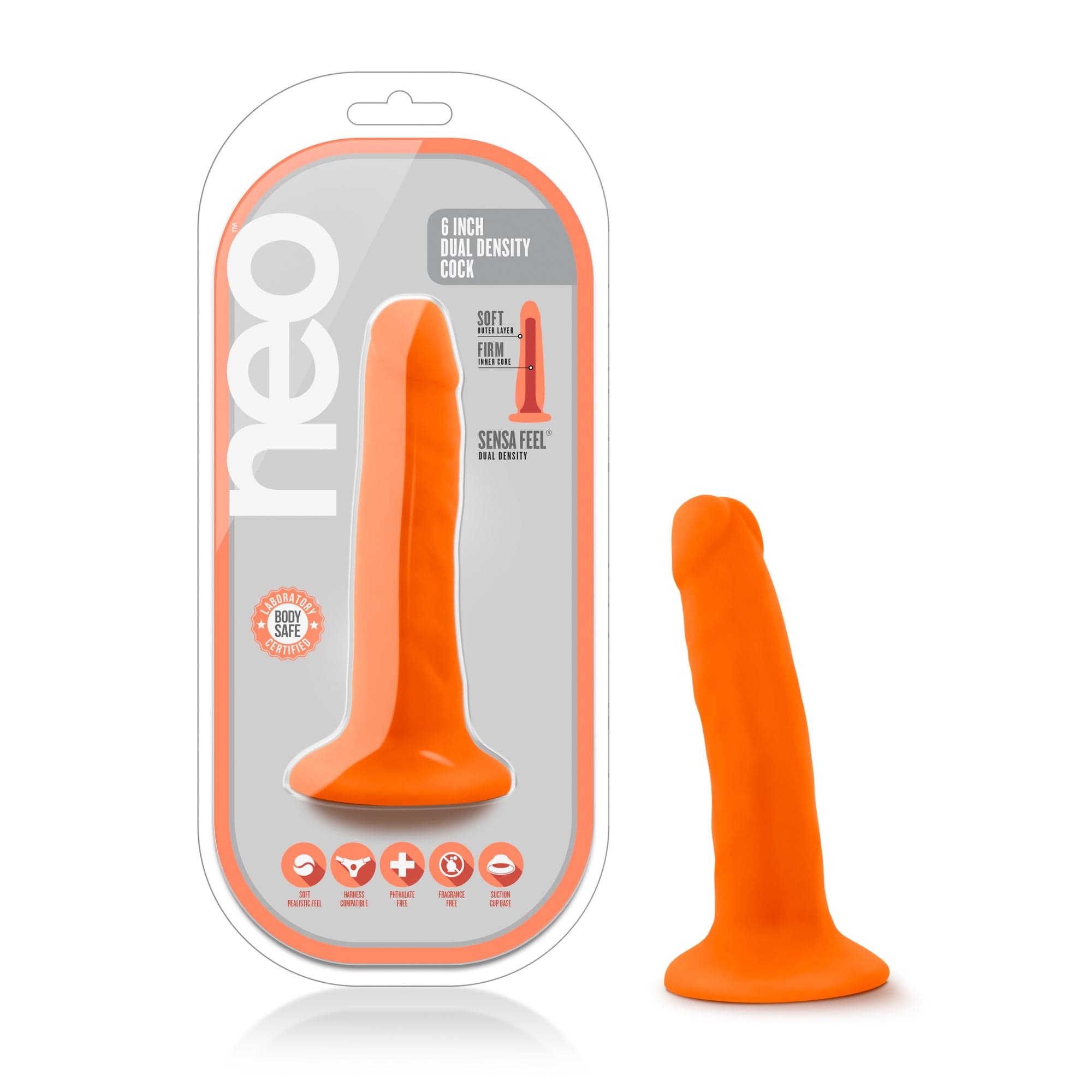 Neo Dual Density Cock 6 Inch Neon Orange Vibrator > Dildos > Realistic Dildos - Tophatter Daily Deals