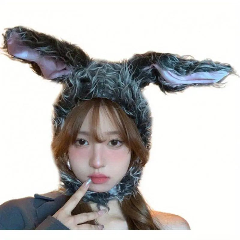 Net Red TikTok Little Red Book Cute Plush Rabbit Long Ear Sleeve Hat - Female Ear Hat - Dress Up Props - Cotton Material grey - Tophatter Daily Deals