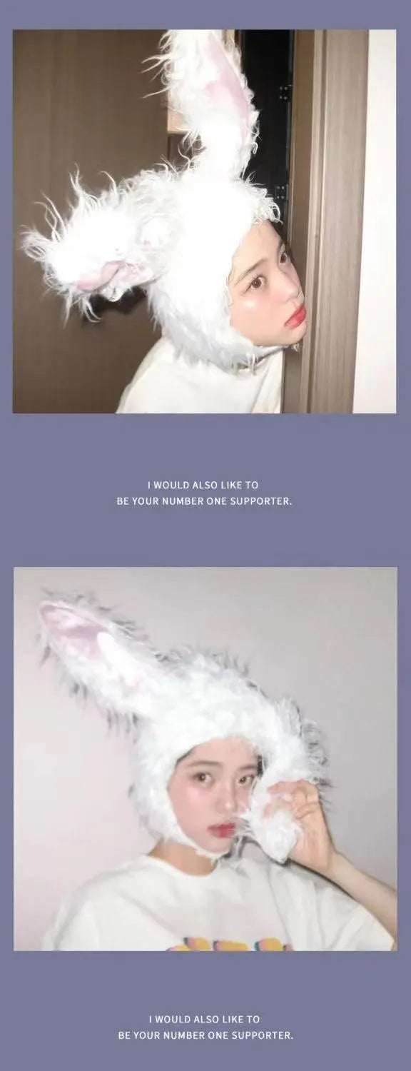 Net Red TikTok Little Red Book Cute Plush Rabbit Long Ear Sleeve Hat - Female Ear Hat - Dress Up Props - Cotton Material - Tophatter Daily Deals