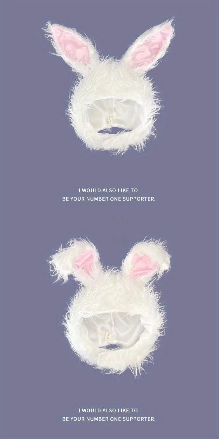 Net Red TikTok Little Red Book Cute Plush Rabbit Long Ear Sleeve Hat - Female Ear Hat - Dress Up Props - Cotton Material - Tophatter Daily Deals