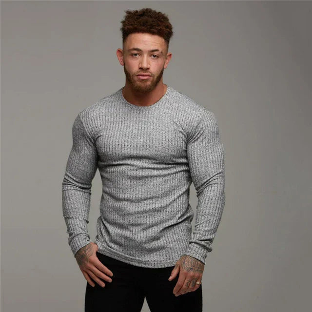 Soft Classic Men's Sweater - Fitted Ribbed Cashmere Gray - Tophatter Daily Deals