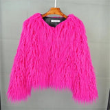 New Autumn Winter Warm Women Faux Fur Coat Loose Black White Pink Plush Coat Female Fur Jacket - Tophatter Daily Deals