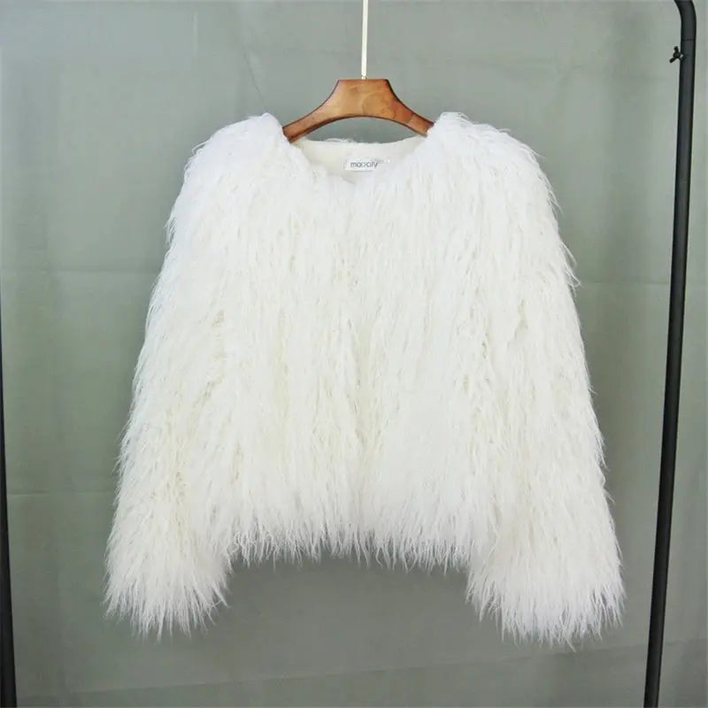 New Autumn Winter Warm Women Faux Fur Coat Loose Black White Pink Plush Coat Female Fur Jacket - Tophatter Daily Deals
