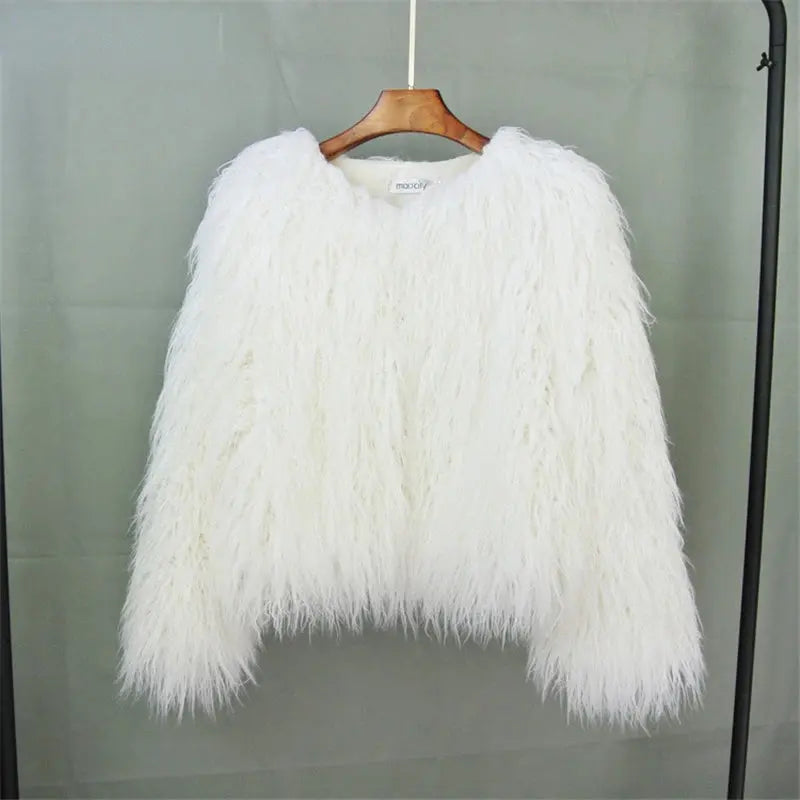 New Autumn Winter Warm Women Faux Fur Coat Loose Black White Pink Plush Coat Female Fur Jacket - Tophatter Daily Deals