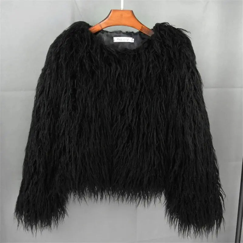 New Autumn Winter Warm Women Faux Fur Coat Loose Black White Pink Plush Coat Female Fur Jacket - Tophatter Daily Deals
