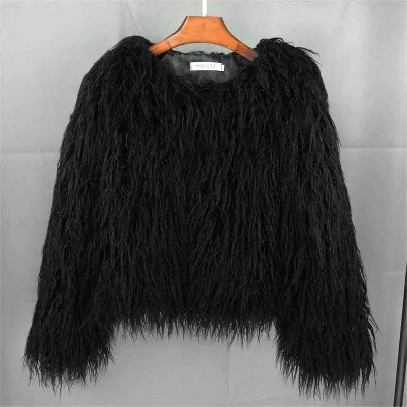 New Autumn Winter Warm Women Faux Fur Coat Loose Black White Pink Plush Coat Female Fur Jacket - Tophatter Daily Deals