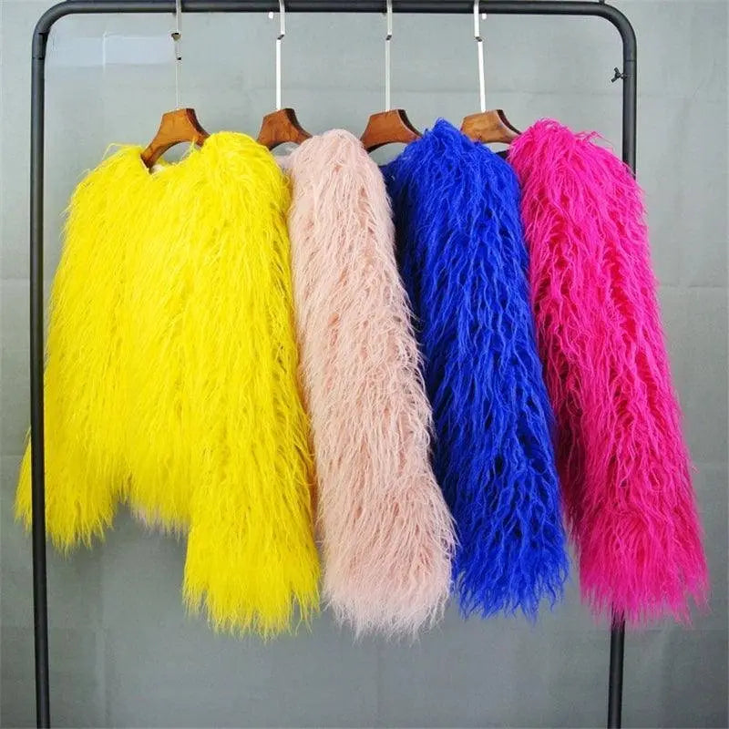 New Autumn Winter Warm Women Faux Fur Coat Loose Black White Pink Plush Coat Female Fur Jacket - Tophatter Daily Deals