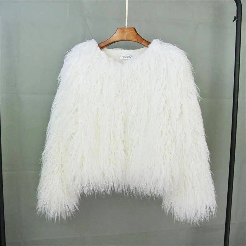 New Autumn Winter Warm Women Faux Fur Coat Loose Black White Pink Plush Coat Female Fur Jacket - Tophatter Daily Deals