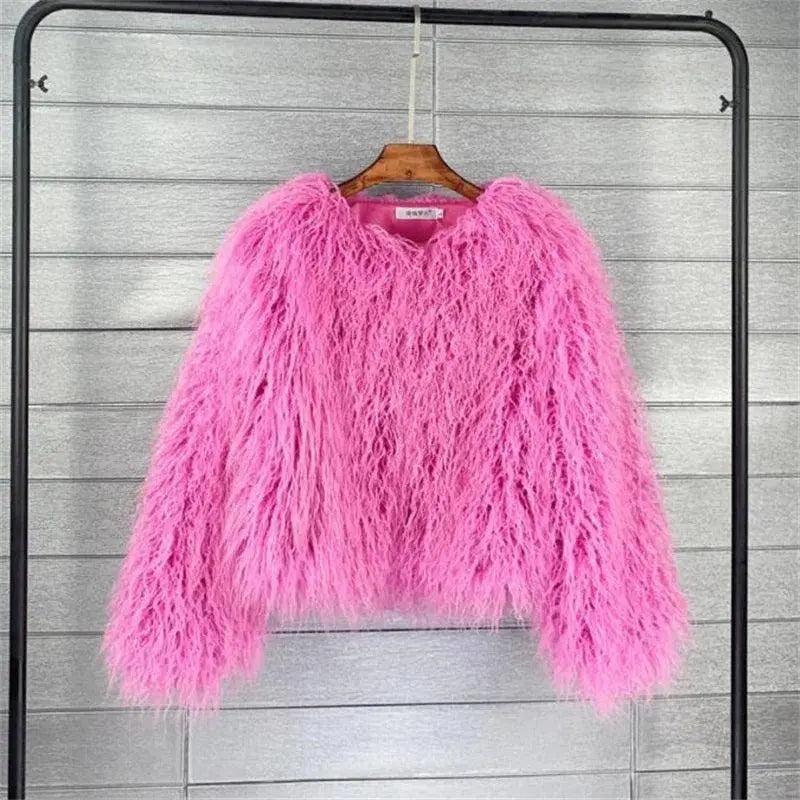 New Autumn Winter Warm Women Faux Fur Coat Loose Black White Pink Plush Coat Female Fur Jacket ba bi feng - Tophatter Daily Deals
