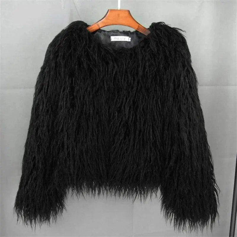 New Autumn Winter Warm Women Faux Fur Coat Loose Black White Pink Plush Coat Female Fur Jacket black - Tophatter Daily Deals