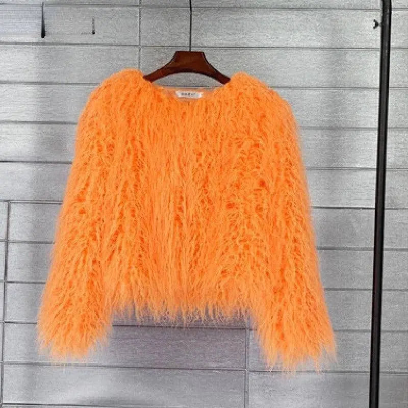 New Autumn Winter Warm Women Faux Fur Coat Loose Black White Pink Plush Coat Female Fur Jacket Orange - Tophatter Daily Deals