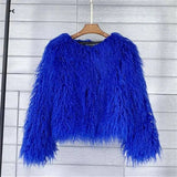 New Autumn Winter Warm Women Faux Fur Coat Loose Black White Pink Plush Coat Female Fur Jacket bao blue - Tophatter Daily Deals