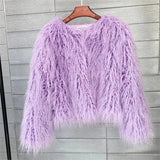 New Autumn Winter Warm Women Faux Fur Coat Loose Black White Pink Plush Coat Female Fur Jacket Light Purple - Tophatter Daily Deals