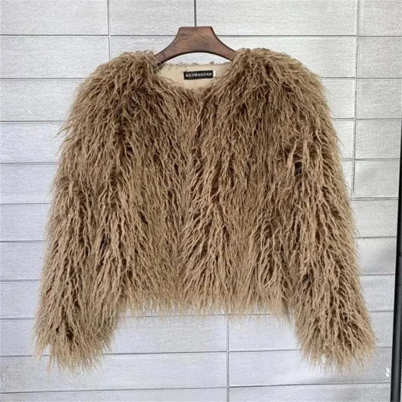 New Autumn Winter Warm Women Faux Fur Coat Loose Black White Pink Plush Coat Female Fur Jacket - Tophatter Daily Deals