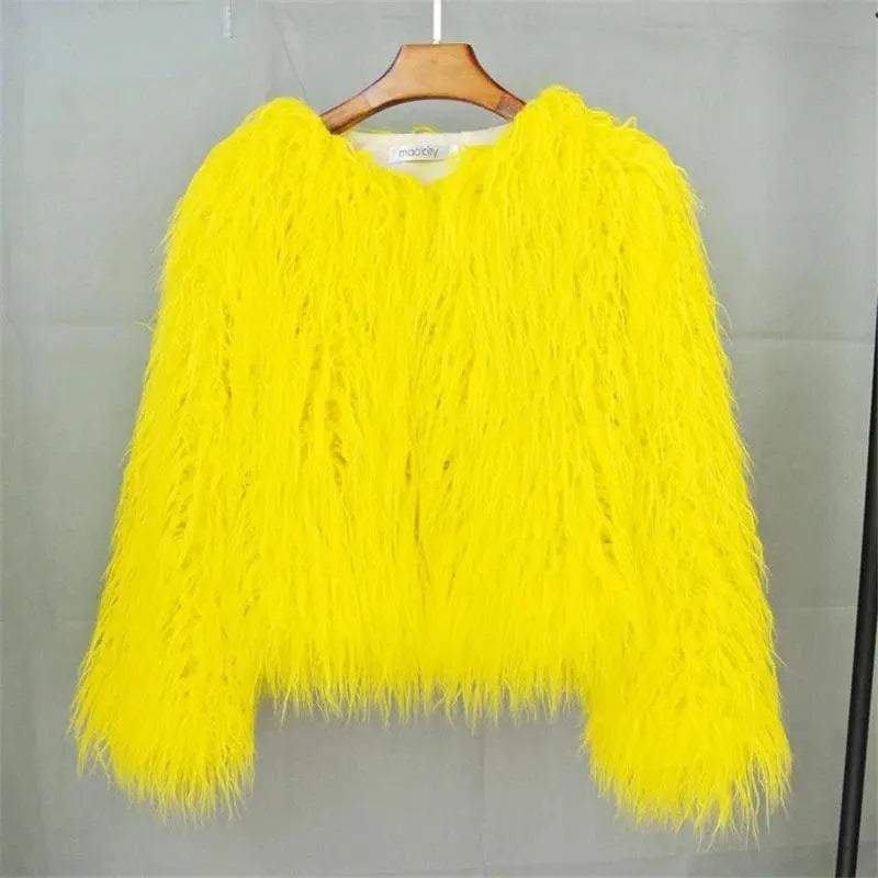 New Autumn Winter Warm Women Faux Fur Coat Loose Black White Pink Plush Coat Female Fur Jacket - Tophatter Daily Deals