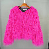 New Autumn Winter Warm Women Faux Fur Coat Loose Black White Pink Plush Coat Female Fur Jacket - Tophatter Daily Deals
