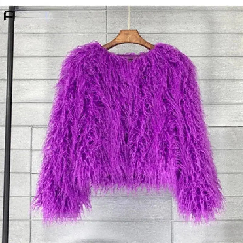 New Autumn Winter Warm Women Faux Fur Coat Loose Black White Pink Plush Coat Female Fur Jacket PURPLE - Tophatter Daily Deals