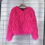 New Autumn Winter Warm Women Faux Fur Coat Loose Black White Pink Plush Coat Female Fur Jacket Rose Red - Tophatter Daily Deals