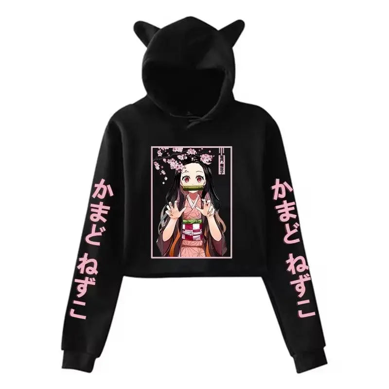 New Fashion Women Girl Hoodie Kamado Nezuko Long Sleeve Cat Ear Black - Tophatter Daily Deals
