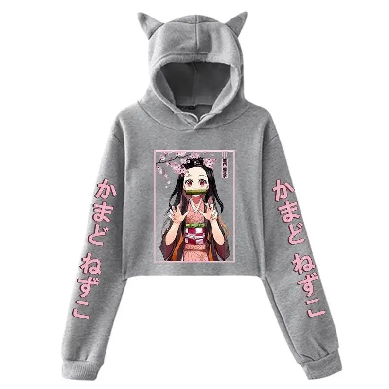 New Fashion Women Girl Hoodie Kamado Nezuko Long Sleeve Cat Ear Gray - Tophatter Daily Deals