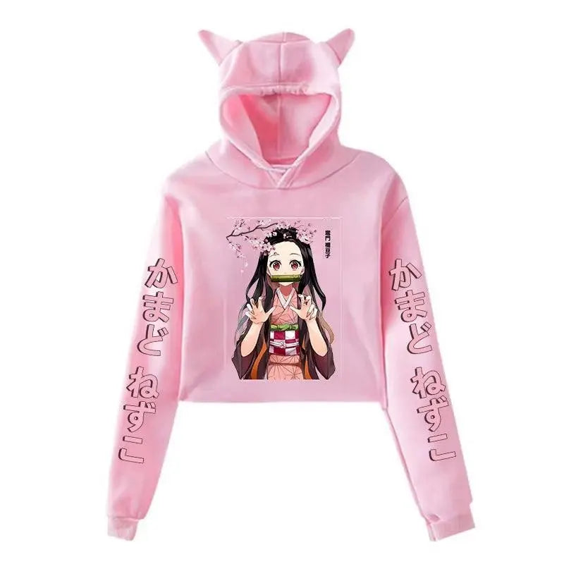 New Fashion Women Girl Hoodie Kamado Nezuko Long Sleeve Cat Ear Pink - Tophatter Daily Deals