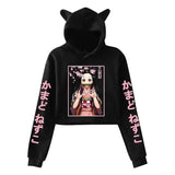 New Fashion Women Girl Hoodie Kamado Nezuko Long Sleeve Cat Ear Streetwear Pullover Harajuku Anime Short Tops Black - Tophatter Daily Deals