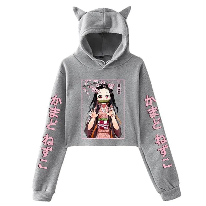 New Fashion Women Girl Hoodie Kamado Nezuko Long Sleeve Cat Ear Streetwear Pullover Harajuku Anime Short Tops - Tophatter Daily Deals