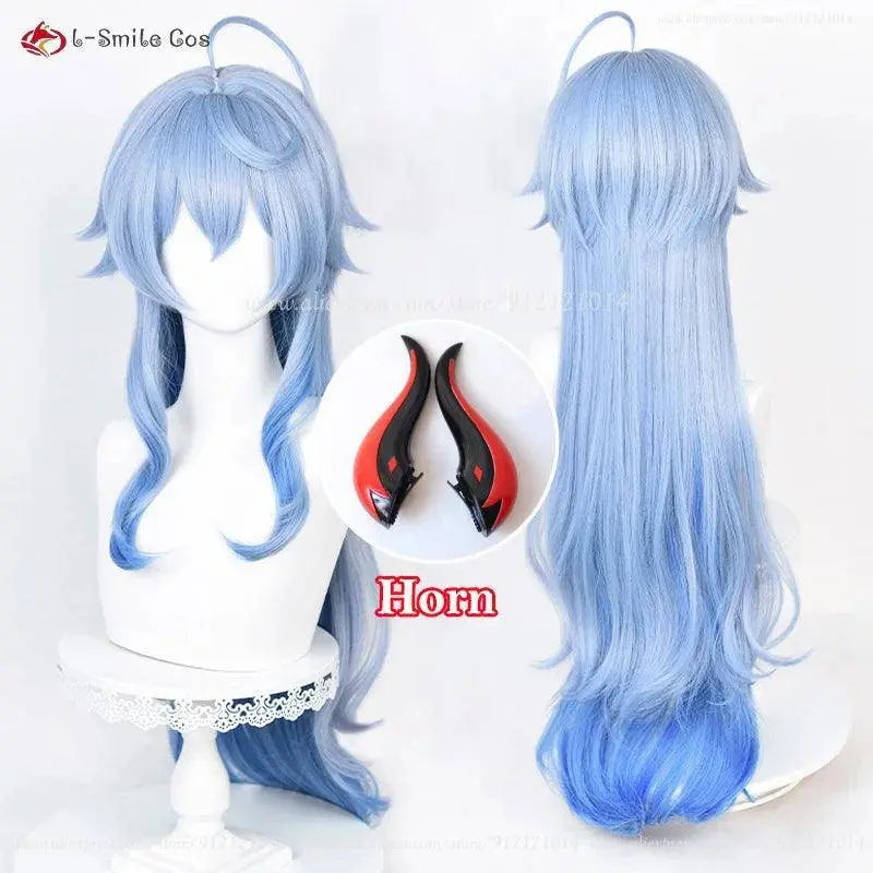 New Ganyu Cosplay Wig Ganyu 90cm Long Blue Gradient Wigs With Bangs Trimmed Heat Resistant Synthetic Hair Cute Wigs + Wig Cap Wig B and Horns One Size - Tophatter Daily Deals