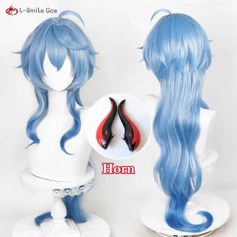 New Ganyu Cosplay Wig Ganyu 90cm Long Blue Gradient Wigs With Bangs Trimmed Heat Resistant Synthetic Hair Cute Wigs + Wig Cap Wig A and Horns One Size - Tophatter Daily Deals