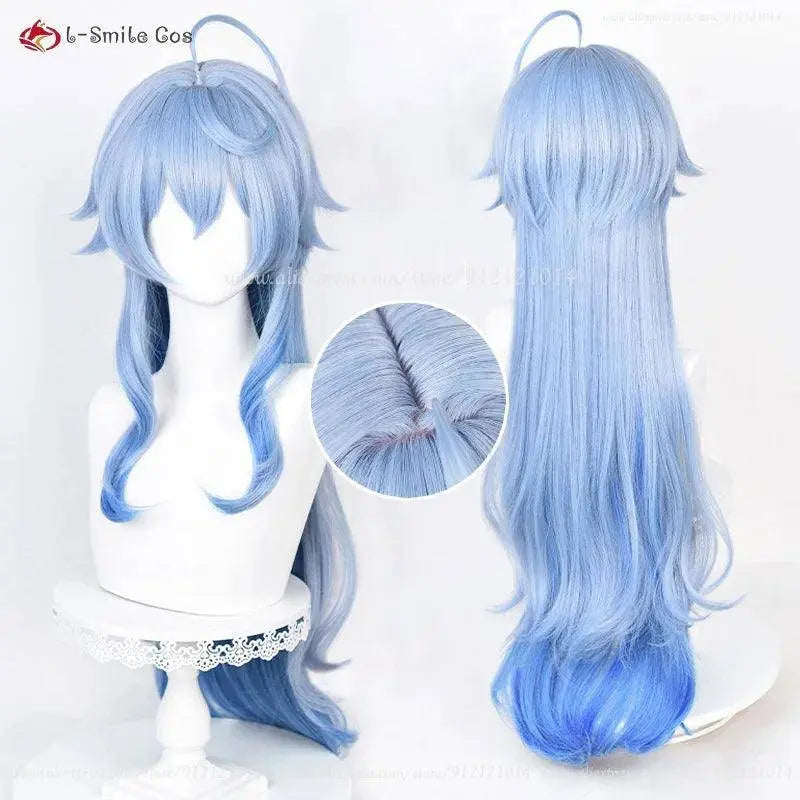 New Ganyu Cosplay Wig Ganyu 90cm Long Blue Gradient Wigs With Bangs Trimmed Heat Resistant Synthetic Hair Cute Wigs + Wig Cap Wig B Only One Size - Tophatter Daily Deals