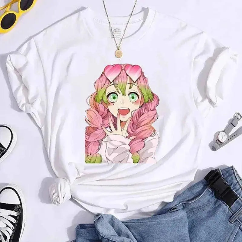 New Kanroji Mitsuri Graphic Print T Shirt Women Summer Casual Round Neck Cozy Short Sleeve Streetwear Fashion Anime Harajuku Tee White - Tophatter Daily Deals