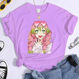 New Kanroji Mitsuri Graphic Print T Shirt Women Summer Casual Round Neck Cozy Short Sleeve Streetwear Fashion Anime Harajuku Tee Purple - Tophatter Daily Deals