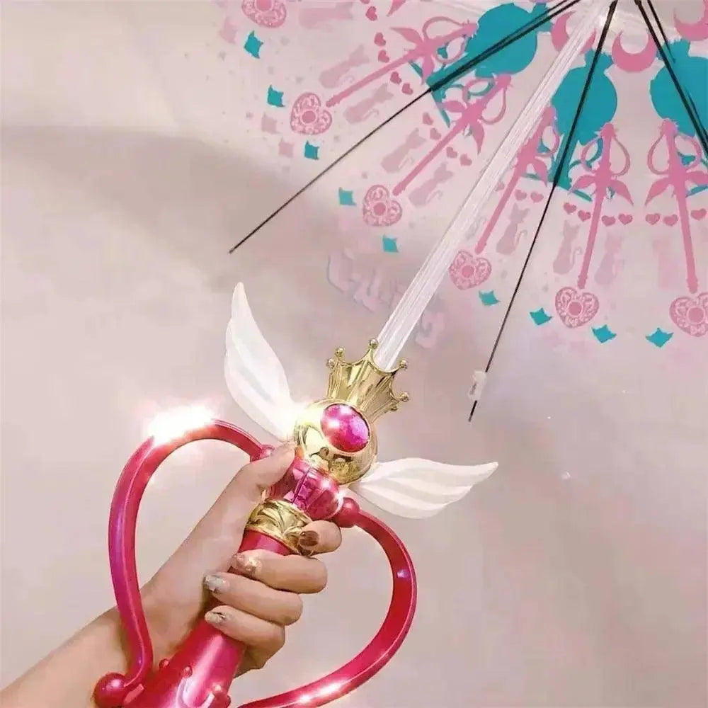 New Sailor Magic Moon Stick Umbrella Transparent Sailormoon Paraguas for Women Girls Luminous Umbrellas Rain Gear Kids Gifts - Tophatter Daily Deals