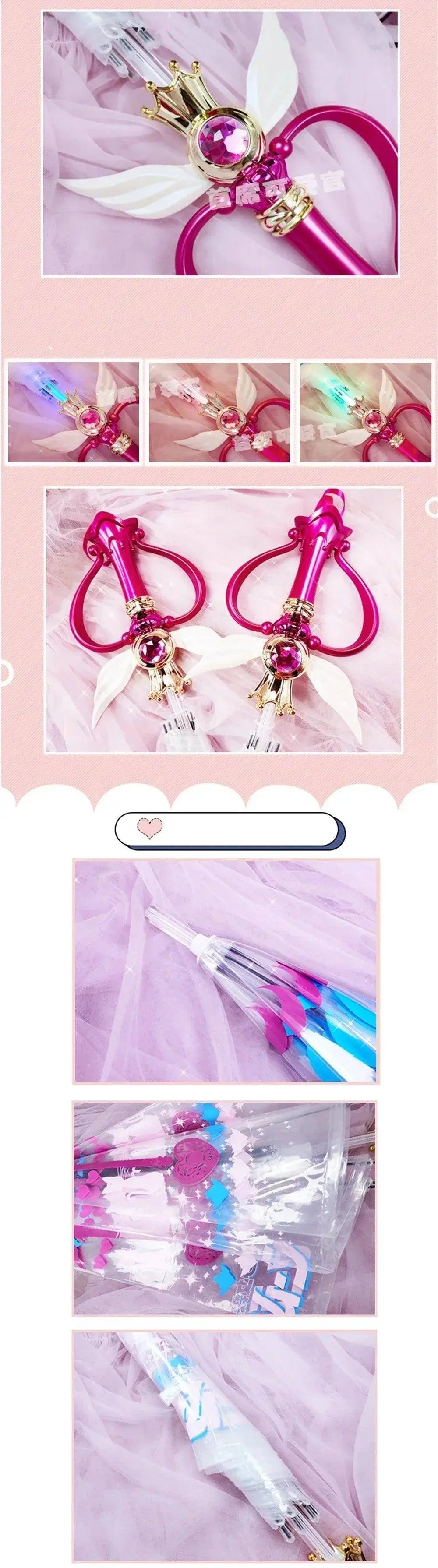 New Sailor Magic Moon Stick Umbrella Transparent Sailormoon Paraguas for Women Girls Luminous Umbrellas Rain Gear Kids Gifts - Tophatter Daily Deals