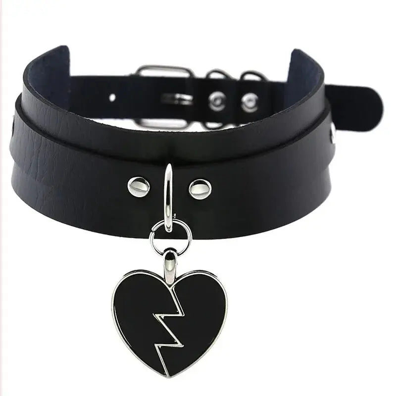 New Sexy Harajuku PU Leather Chain Heart Pendant Necklaces Women Men Punk Neck Gothic Black Pink Choker Necklace Cool Collar - Tophatter Daily Deals