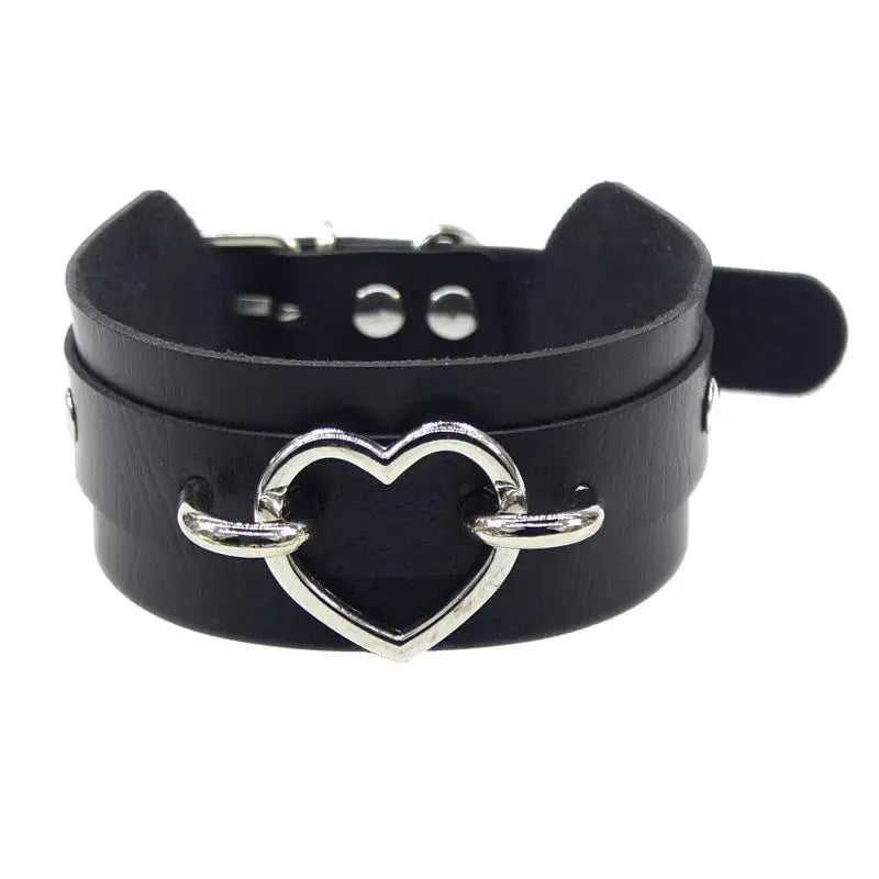 New Sexy Harajuku PU Leather Chain Heart Pendant Necklaces Women Men Punk Neck Gothic Black Pink Choker Necklace Cool Collar - Tophatter Daily Deals