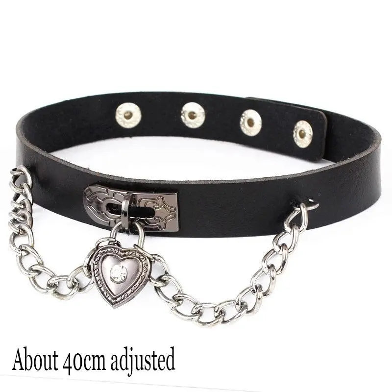 New Sexy Harajuku PU Leather Chain Heart Pendant Necklaces Women Men Punk Neck Gothic Black Pink Choker Necklace Cool Collar Chain Heart - Tophatter Daily Deals