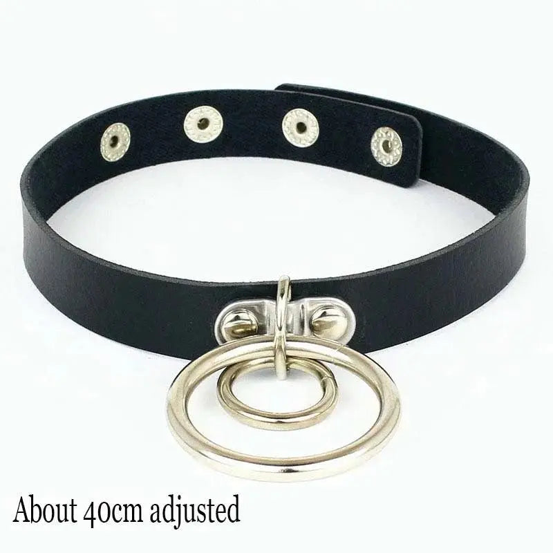New Sexy Harajuku PU Leather Chain Heart Pendant Necklaces Women Men Punk Neck Gothic Black Pink Choker Necklace Cool Collar Two Circle - Tophatter Daily Deals