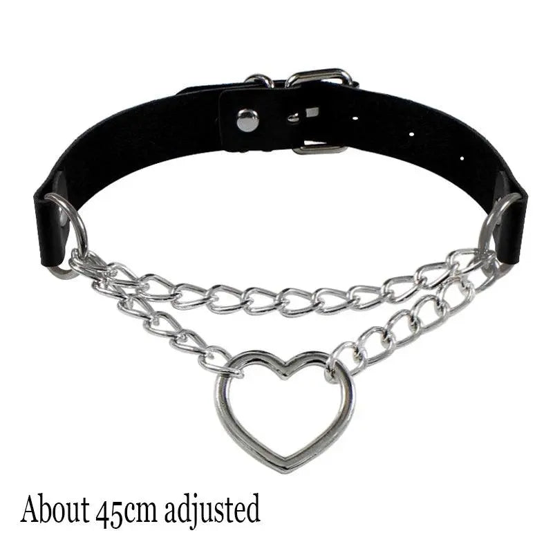 New Sexy Harajuku PU Leather Chain Heart Pendant Necklaces Women Men Punk Neck Gothic Black Pink Choker Necklace Cool Collar Chain Heart 1 - Tophatter Daily Deals