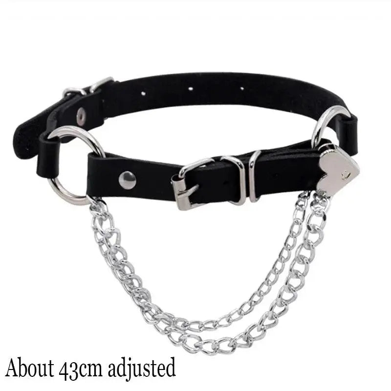 New Sexy Harajuku PU Leather Chain Heart Pendant Necklaces Women Men Punk Neck Gothic Black Pink Choker Necklace Cool Collar - Tophatter Daily Deals