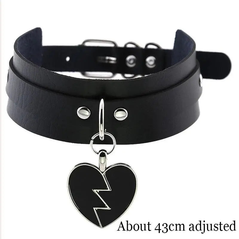 New Sexy Harajuku PU Leather Chain Heart Pendant Necklaces Women Men Punk Neck Gothic Black Pink Choker Necklace Cool Collar Heart SD - Tophatter Daily Deals